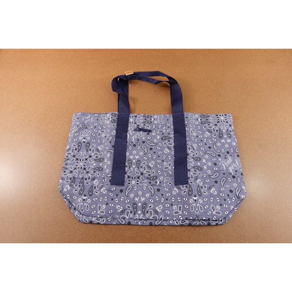 Victorias Secret PINK Womens One Size Blue Reversible‎ Canvas Tote Bag NWT